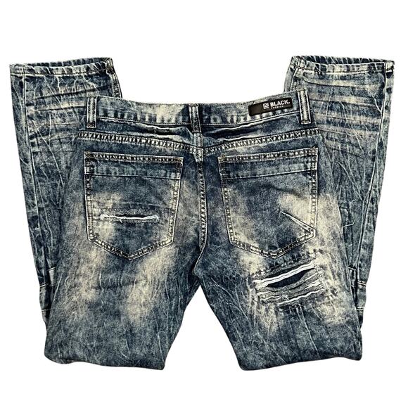 CJ Black Premium Slim Fit Distressed Zipper Acid Wash Denim Jeans Mens 30 32 - Picture 4 of 9